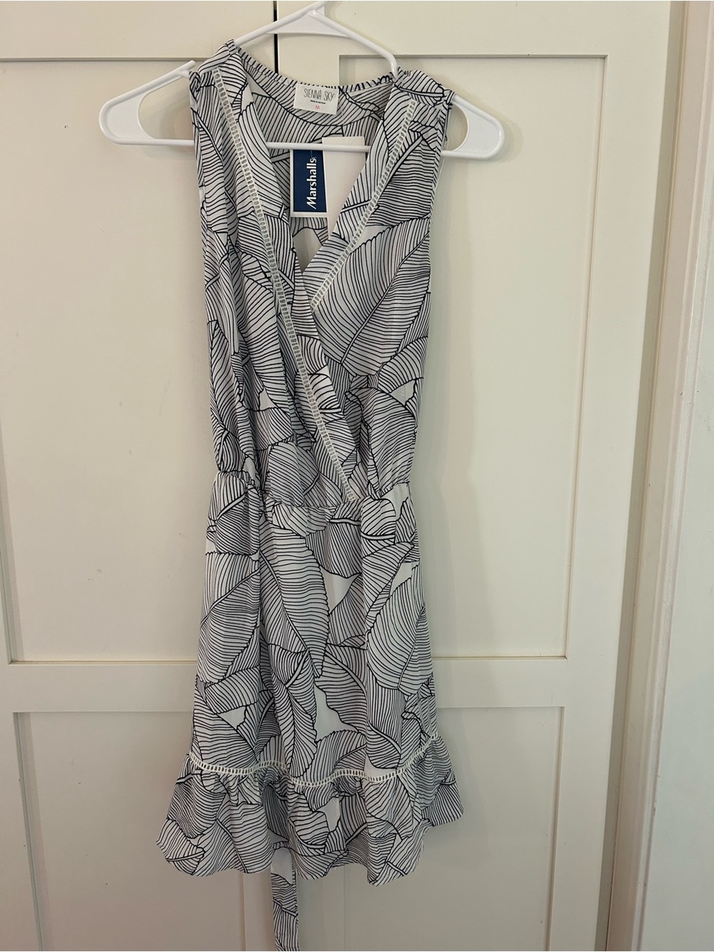 Sienna Sky Black & White Leaf-Print Wrap Mini Dress